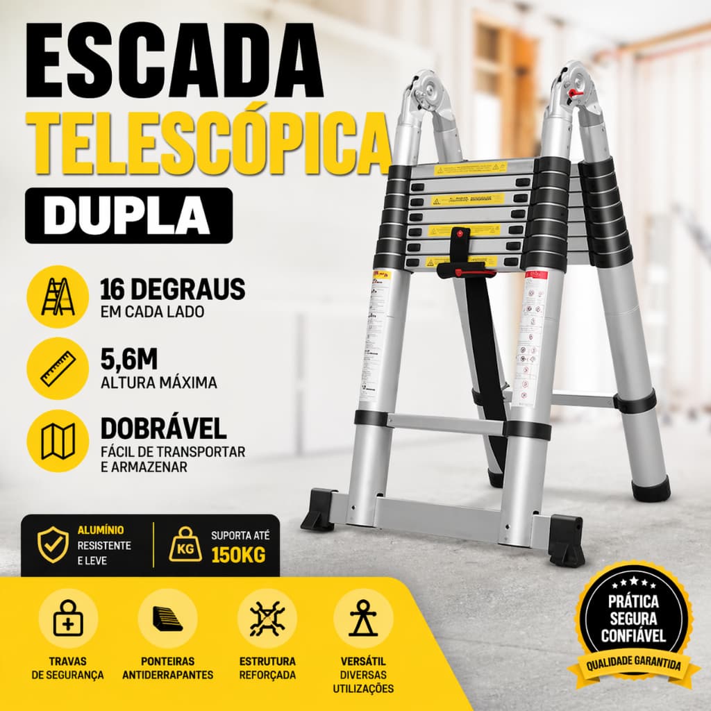 Escada Telescópica Dupla Dobrável 16 Degraus 5,6m