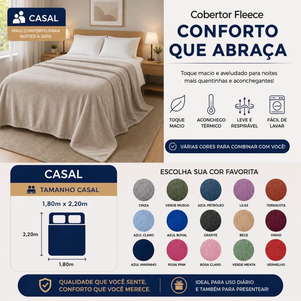 Cobertor Manta de Microfibra Liso Casal 180x220cm – Camesa, bege, tamanho casal, toque macio, aconchego térmico, fácil de lavar