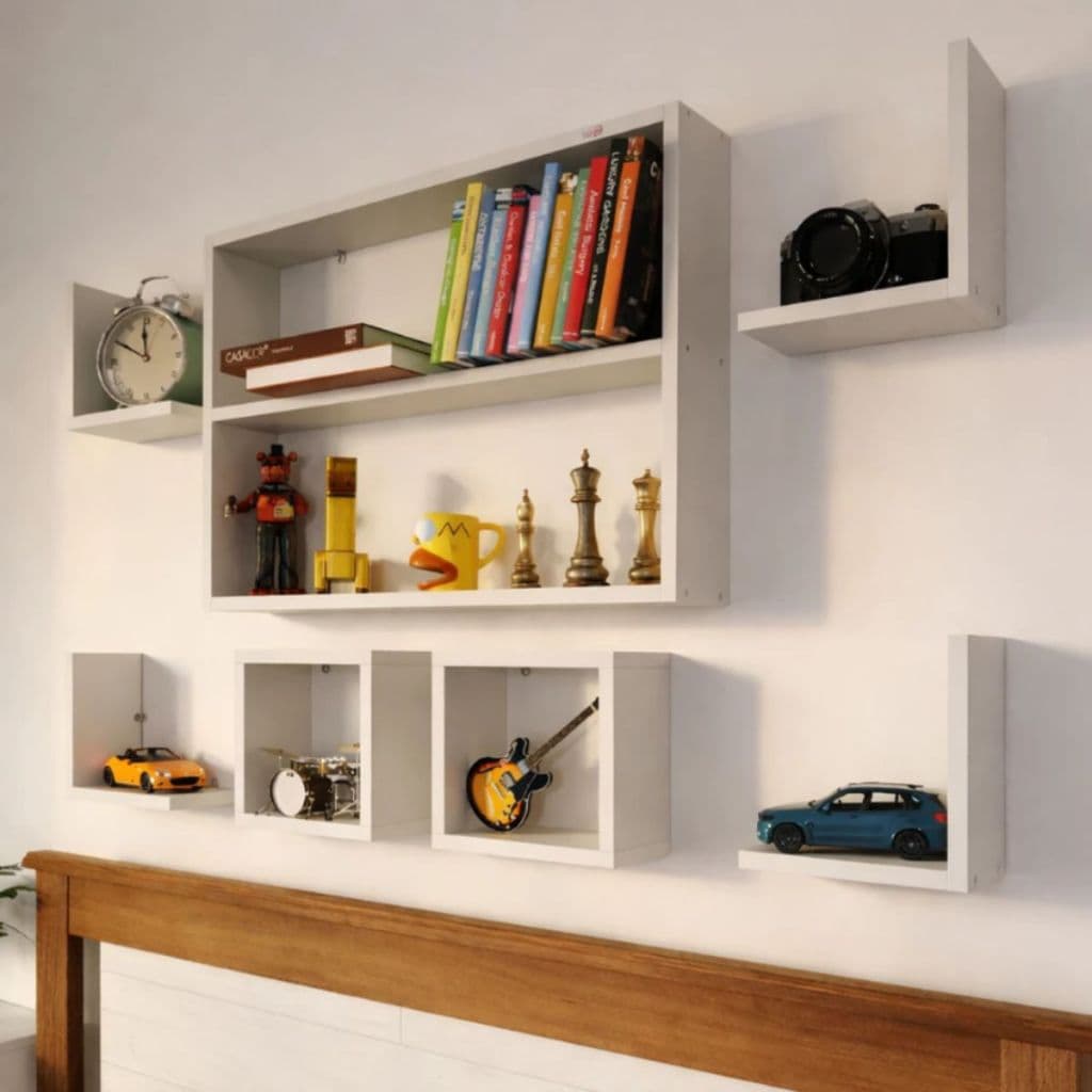 Kit 7 Nichos Cubo L Prateleiras MDF Branco Fosco Organizador Moderno Decoração