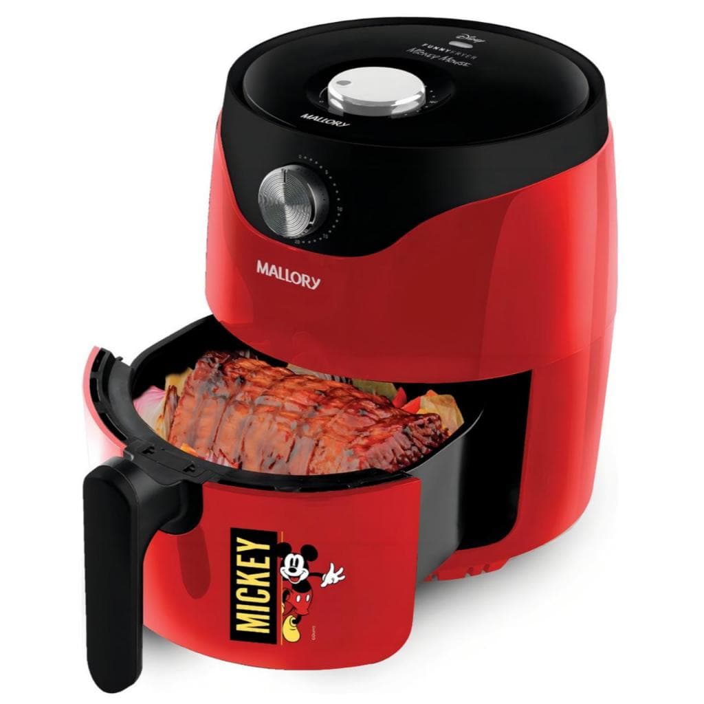 Fritadeira Air Fryer Sem Oleo Mickey Mouse Mallory Vermelho 110V com Carne Grelhada