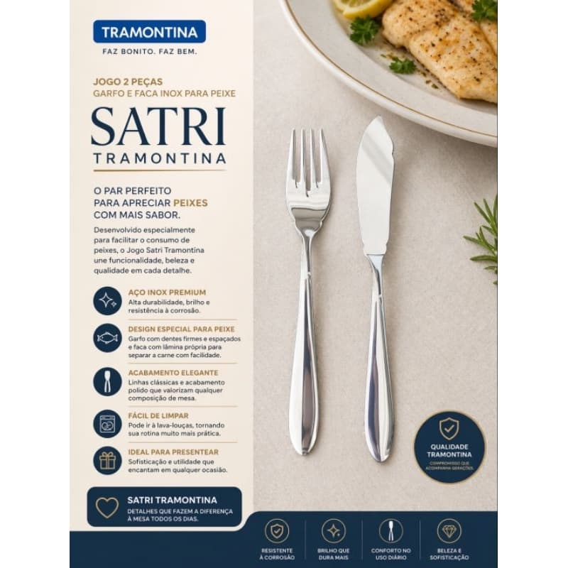 Jogo 2 peças garfo e faca inox para peixe Satri Tramontina - Tramontina