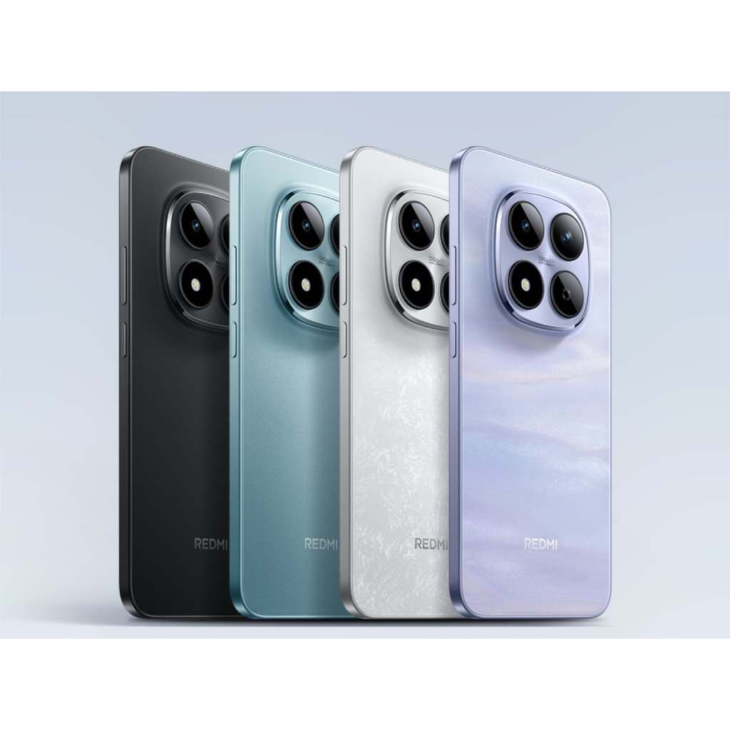 Xiaomi Redmi Note 15 Pro em quatro cores: preto, azul, branco e lavanda, mostrando câmeras traseiras.