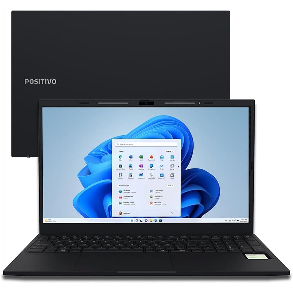 Notebook Positivo Vision R15m, AMD Ryzen 5, 16GB RAM, 512GB SSD, Windows 11, preto, aberto