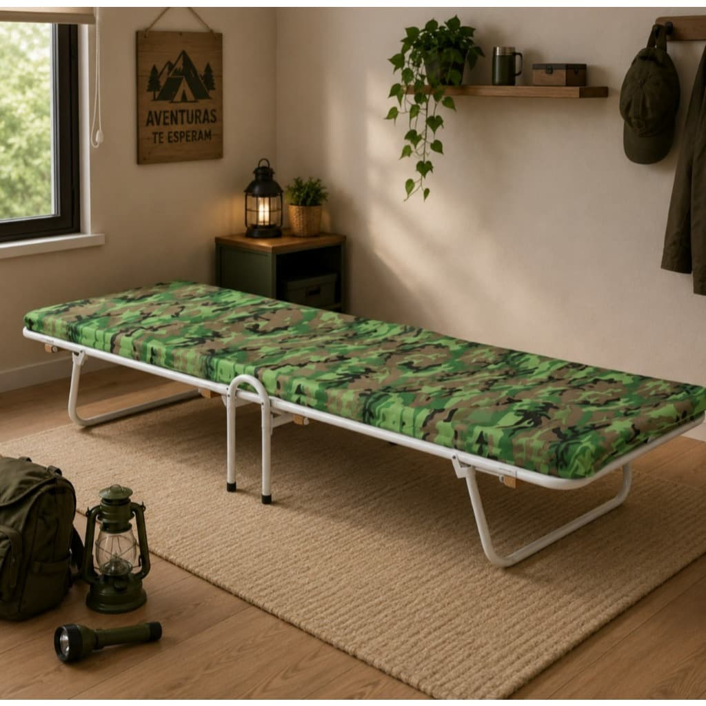 Cama Dobrável Solteiro - Portátil Com Colchão Militar Viagem Acampar Acampamento Outdoor