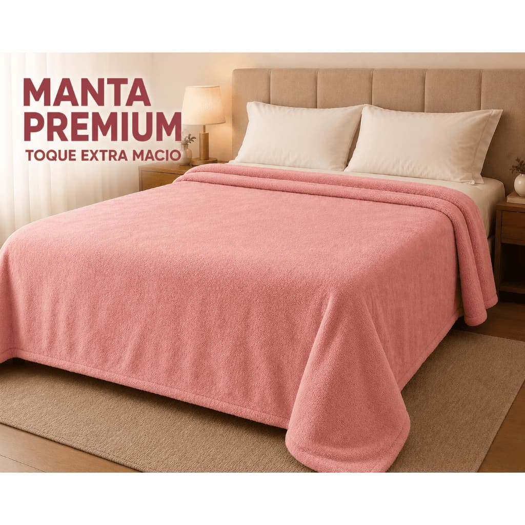 Manta Premium Microfibra Rosa Claro King Size com Toque Macio e Felpudo
