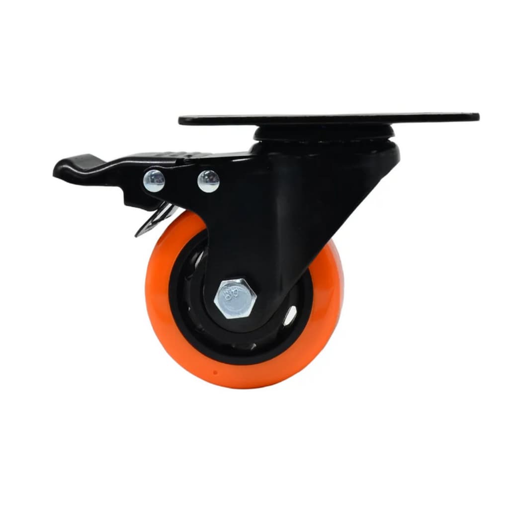Kit 4 Rodinhas Black Giratório Roda 65mm Laranja Altura 94mm com freio Roda com rolamento