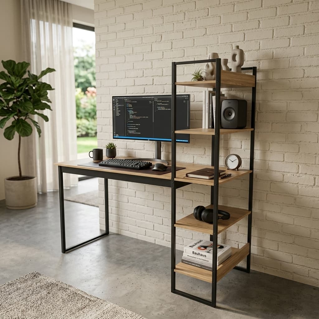 Escrivaninha para Computador com Estante Integrada Estilo Industrial - Ideal para Home Office e Estudo