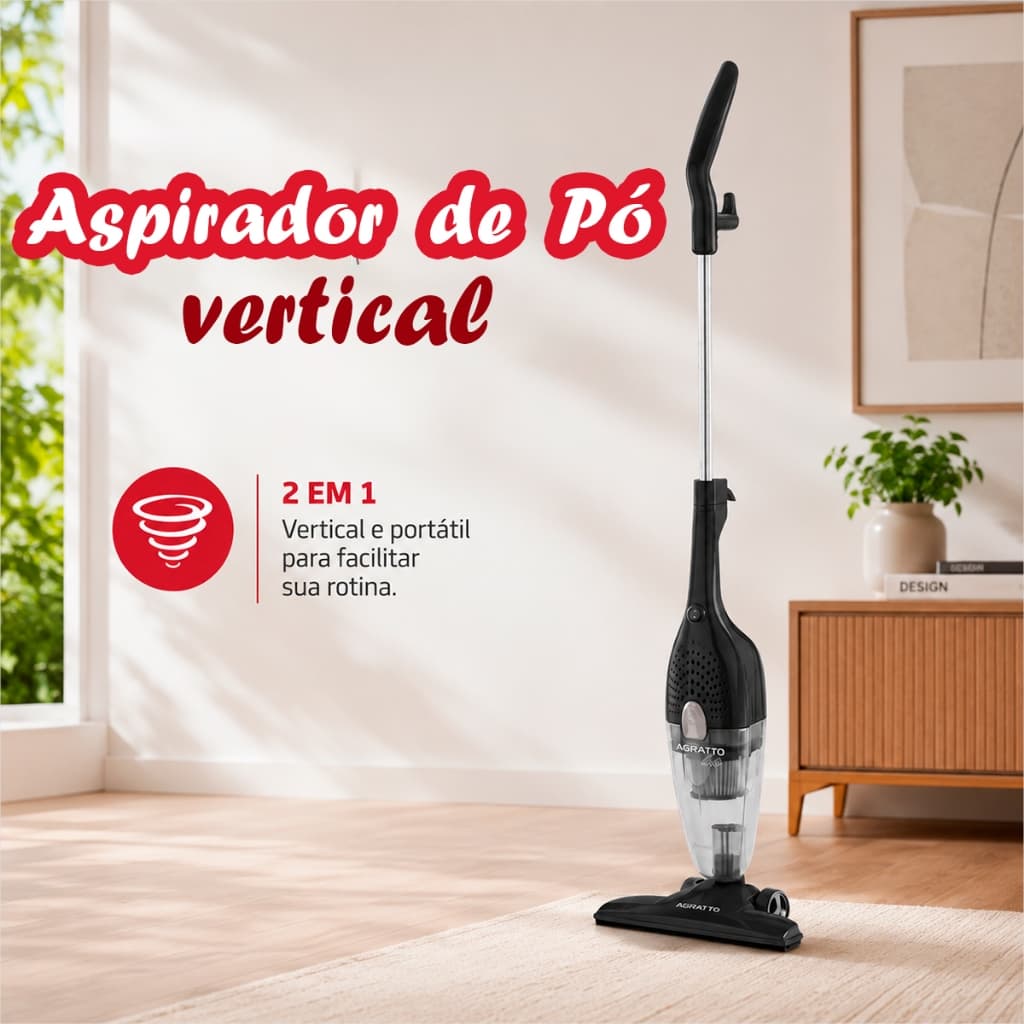 Aspirador de pó vertical e portátil Agratto 2 em 1 preto e cinza