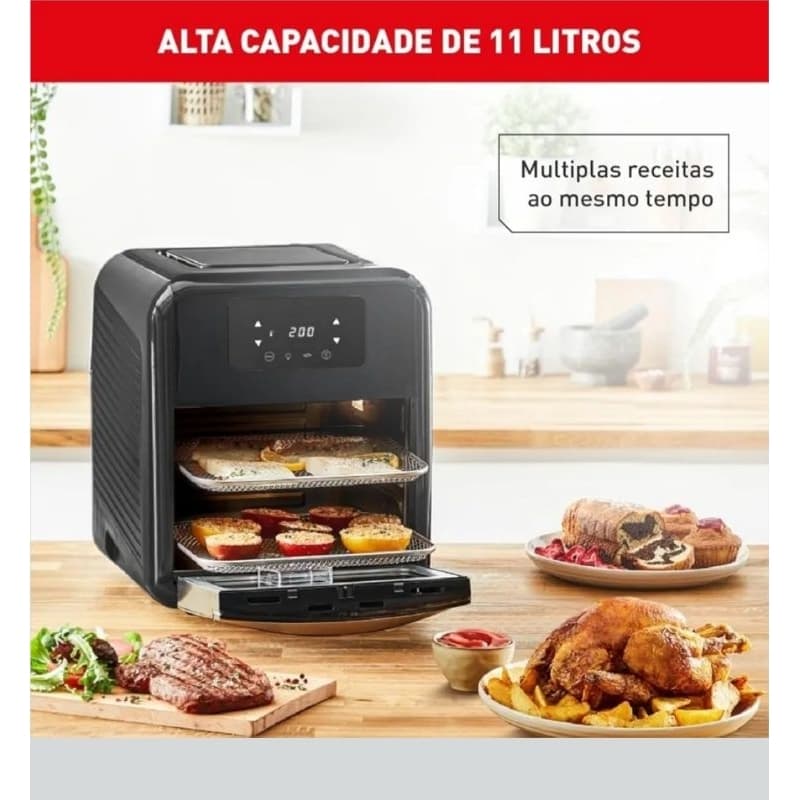 Fritadeira de ar preta Arno 11L com várias receitas ao mesmo tempo