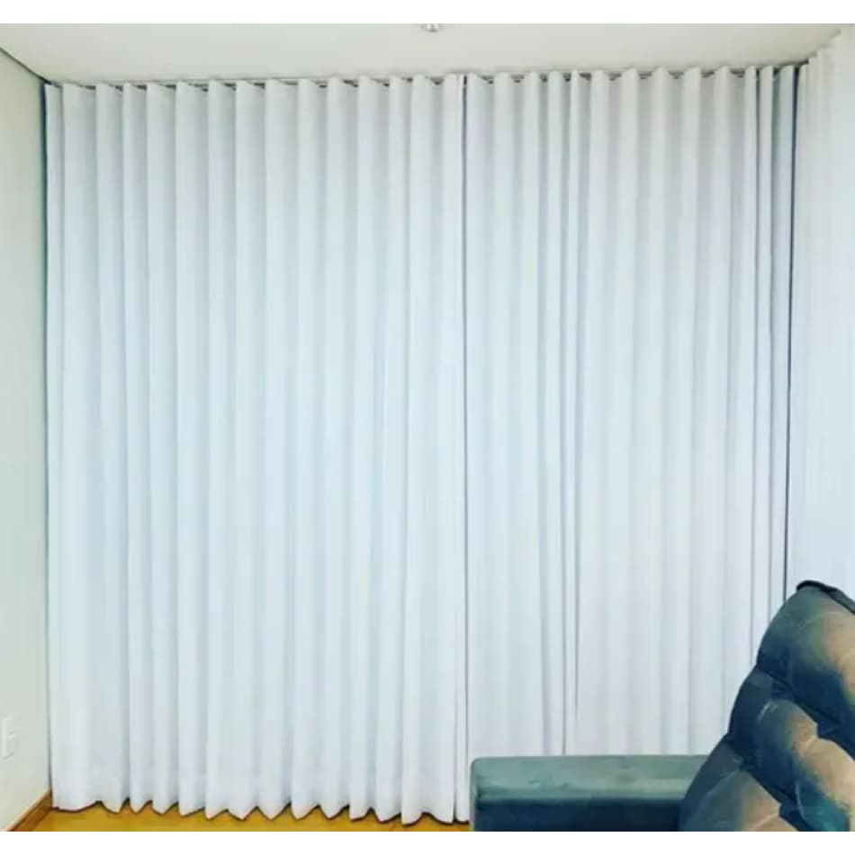 Cortina branca com forro blackout dobrável para sala ou quarto