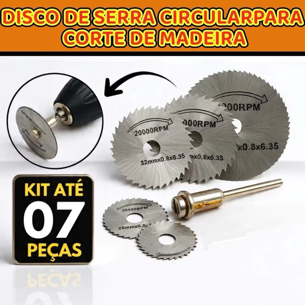 Kit de discos de serra circular para corte de madeira e retificação, 7 peças de aço