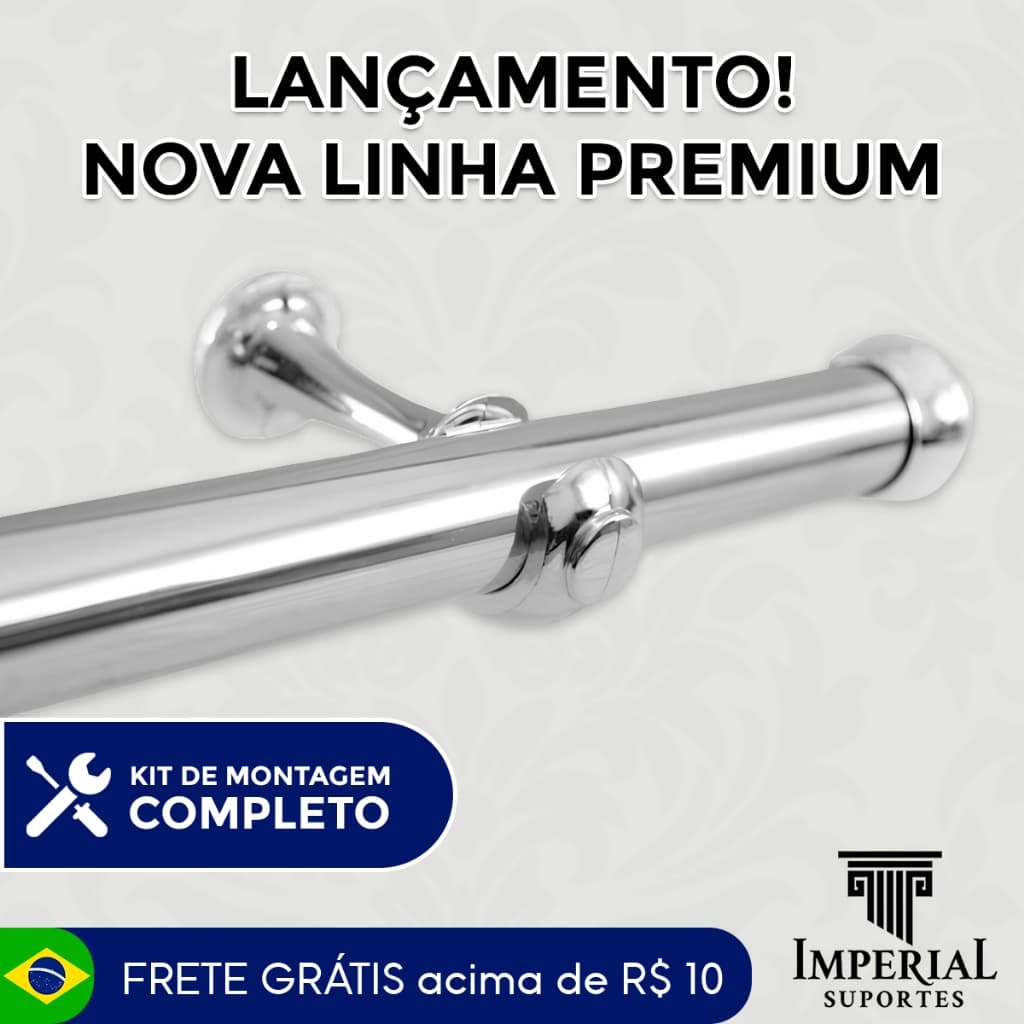 Varão de cortina cromado 4,00 metros 28mm emenda exclusiva kit montagem completo