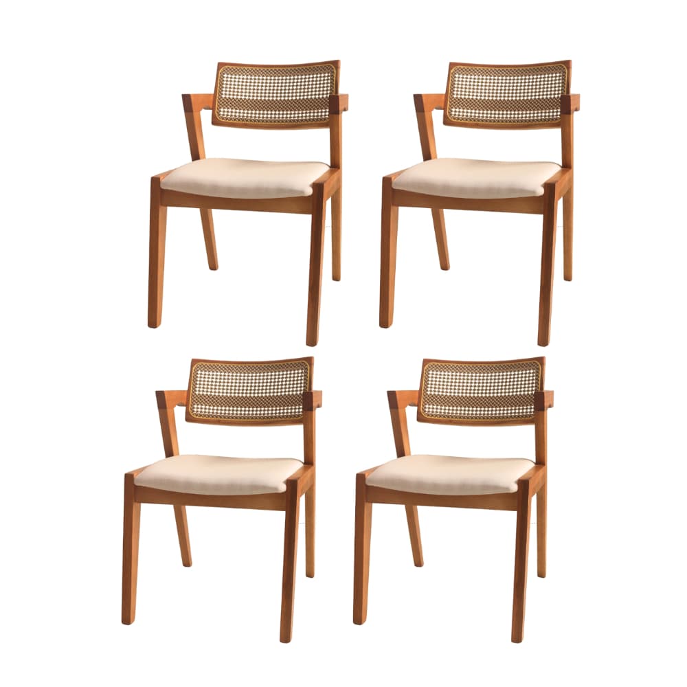 Cadeira Inglaterra Rattan Bicolor Kit com 4 unid Sala de Jantar Recepção Cadeira Madeira e telinha