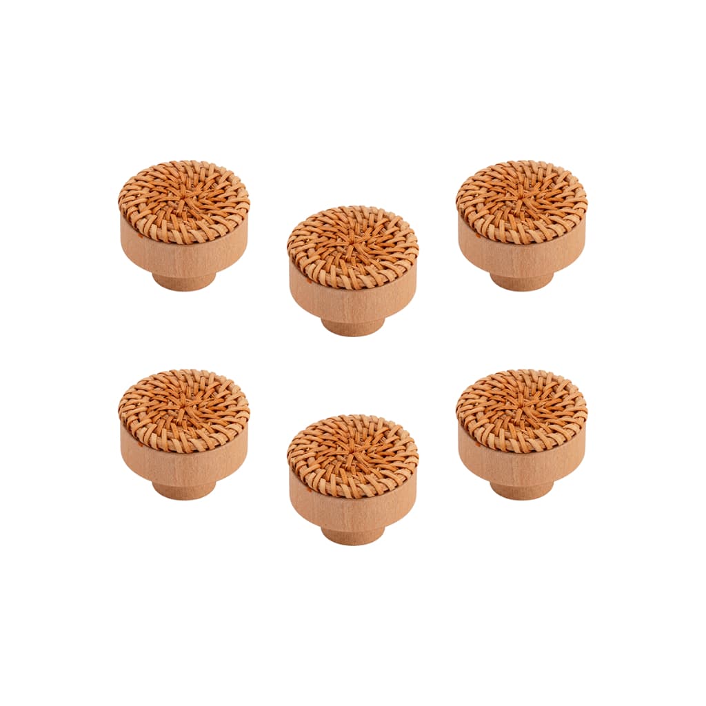 6 Puxadores De Gaveta Rattan Madeira Vintage Fibra Natural