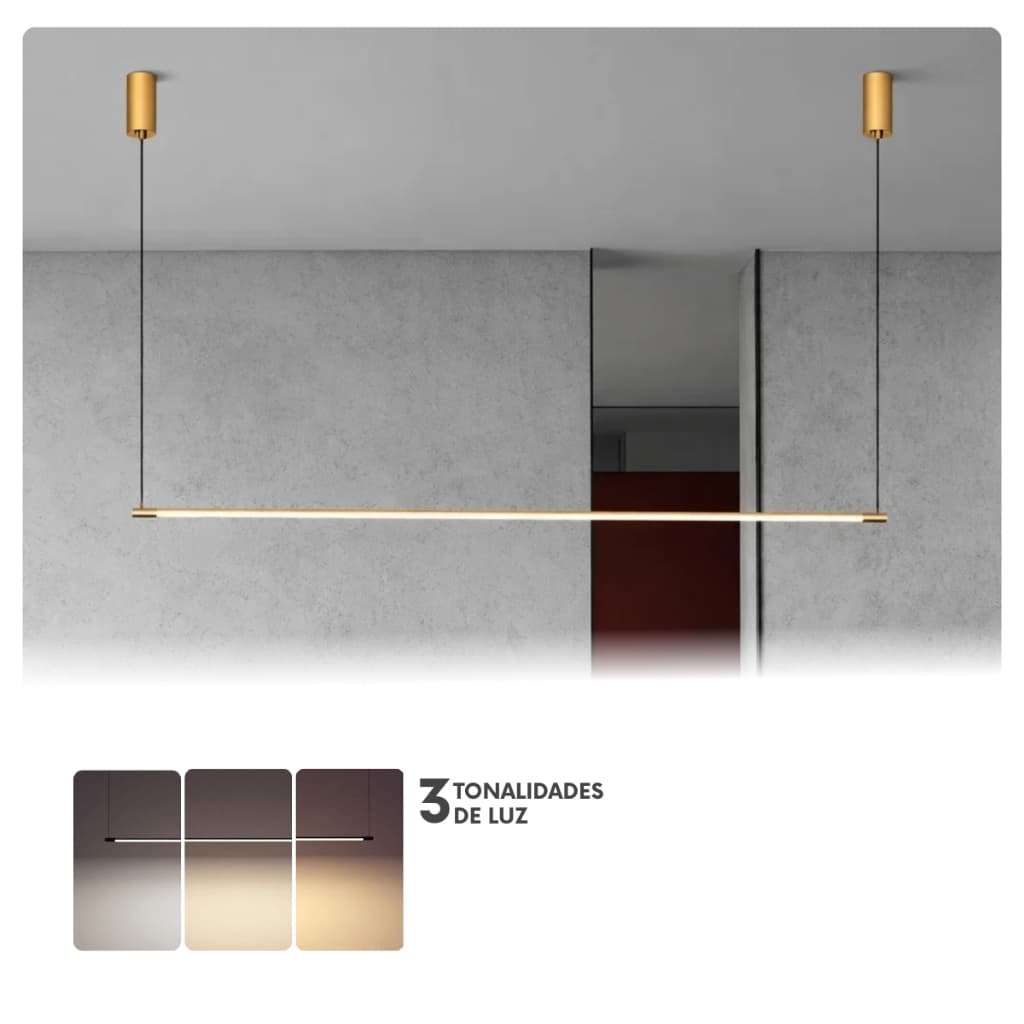 Lustre moderno pendente dourado LED 3 em 1 linear bivolt