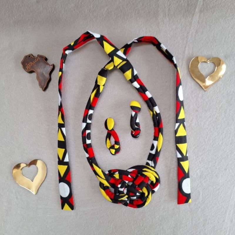 Kit/conjunto/acessórios coloridos/Colar de Tecido Africano/Acessórios Artesanal/colar corda/brincos afro