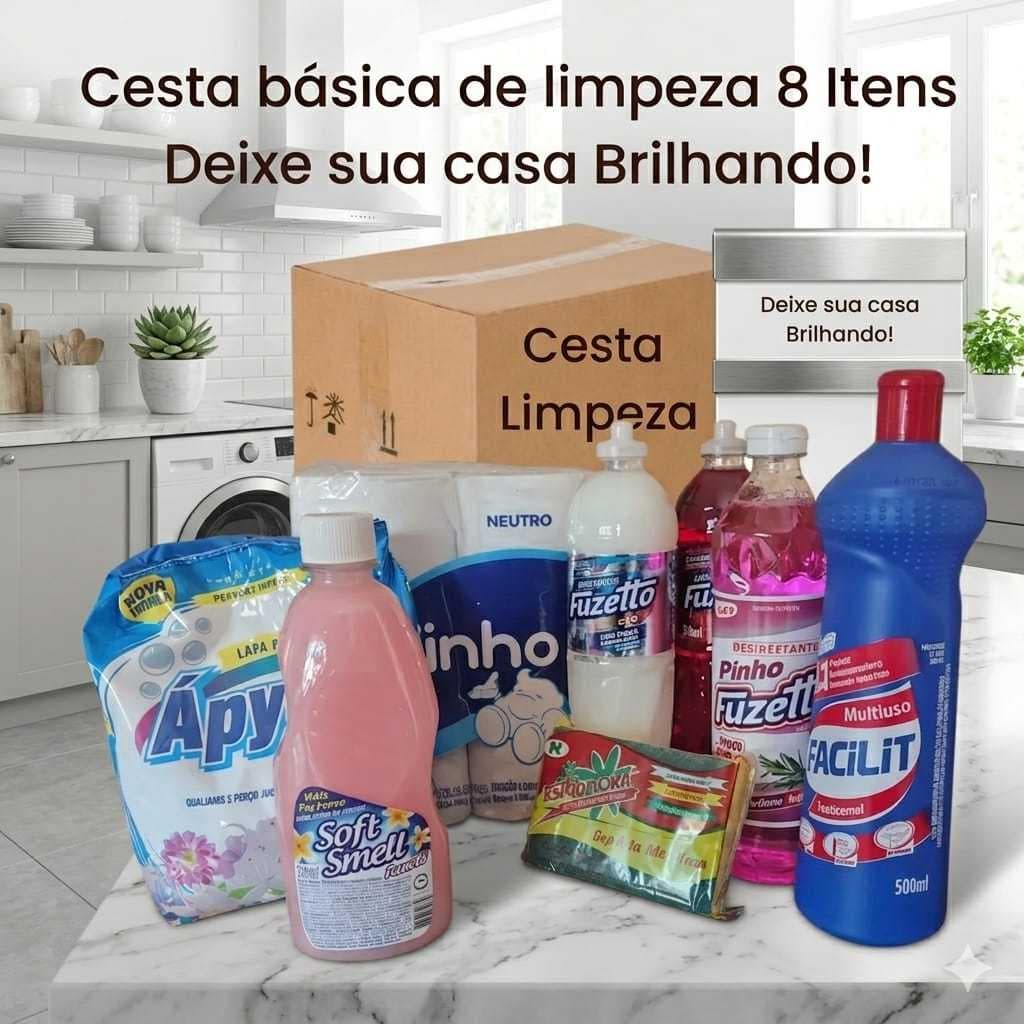 Kit Cesta de Limpeza com 8 Itens de Produto de Limpeza Cozinha e Banheiro