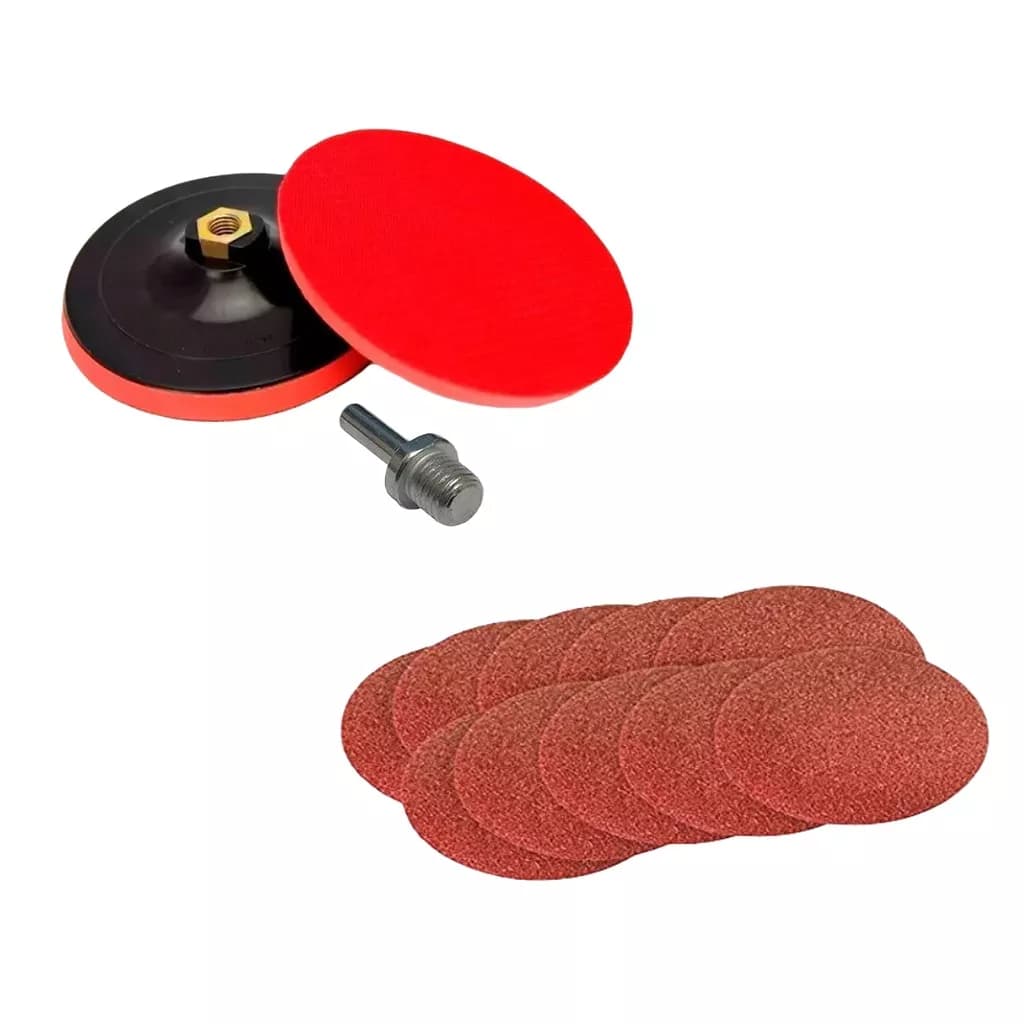 Suporte para lixas e boinas de 125mm com discos e lixa vermelhos