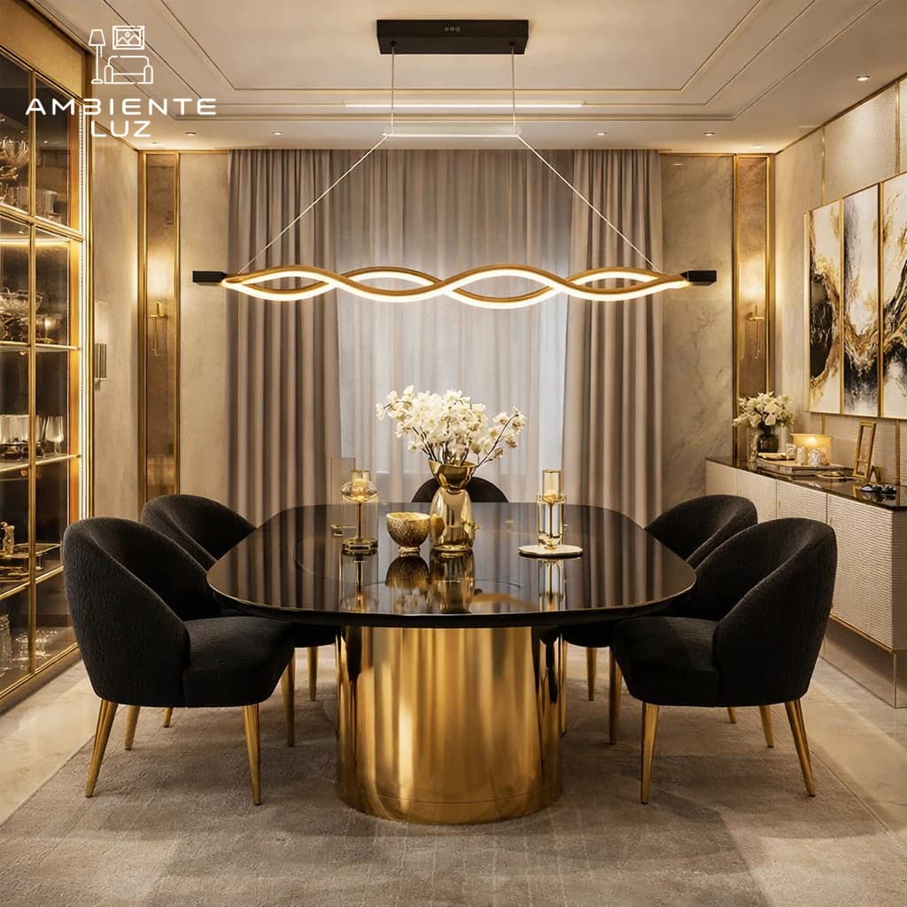 Lustre Pendente Moderno Geometrico Infinito Espiral Luminária Pendente Curva Linear Dourado Sala
