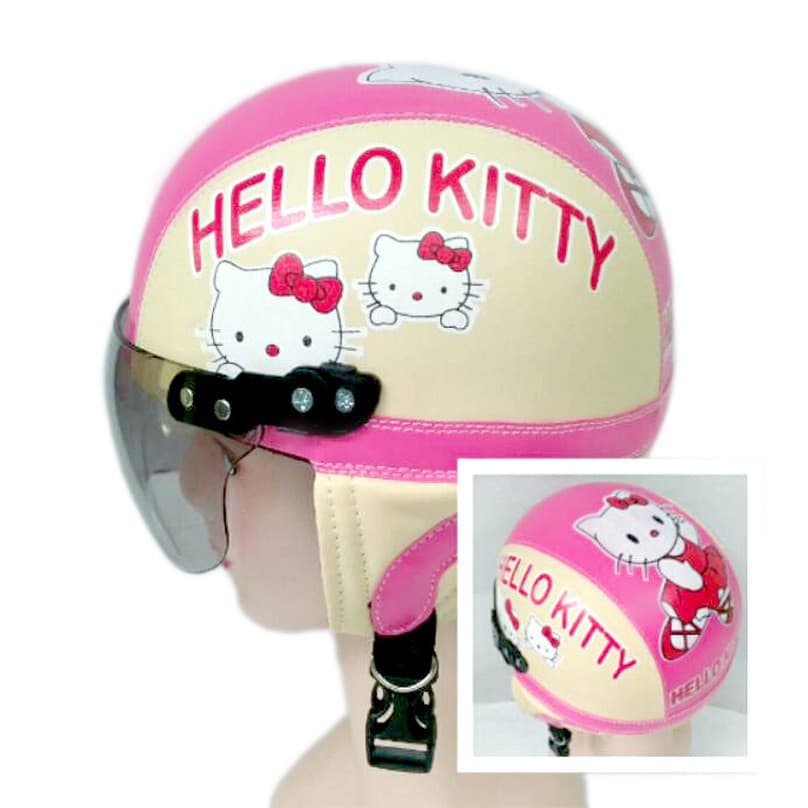 Capacete Infantil Fofo Modelo Retrô Personagem Hello Kitty [1-4 Anos]-Rosa Creme