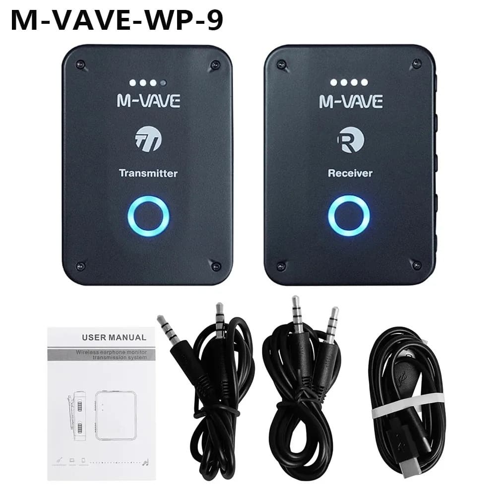 M-VAVE WP-9 Receptor e Transmissor de Fone de Ouvido Sem Fio com Cabos e Manual