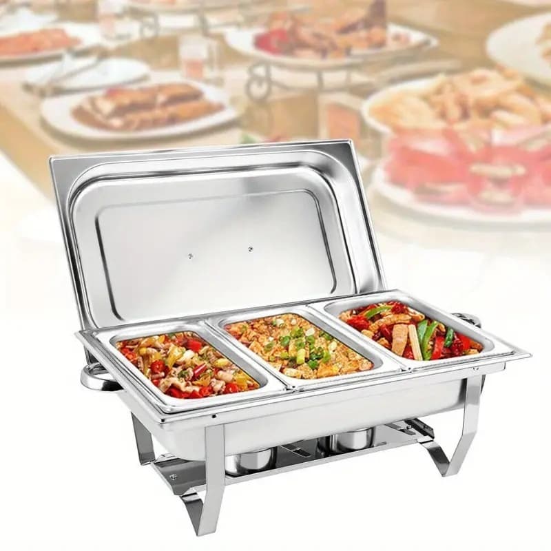 Rechaud Inox 9 Litros 1/3 Panelas Banho Maria 3 Cubas Buffet