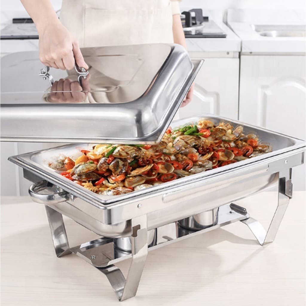Rechaud profissional inox 12L com divisórias para buffet, eventos e festas