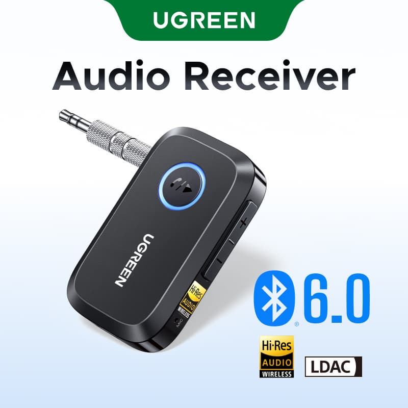 Receptor de áudio UGREEN Bluetooth 6.0 para carro, receptor AUX de alta resolução