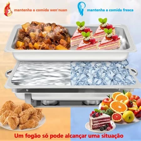 Rechaud Profissional Inox 12L com 1, 2 ou 3 Divisórias para Buffet Festas Eventos new_life