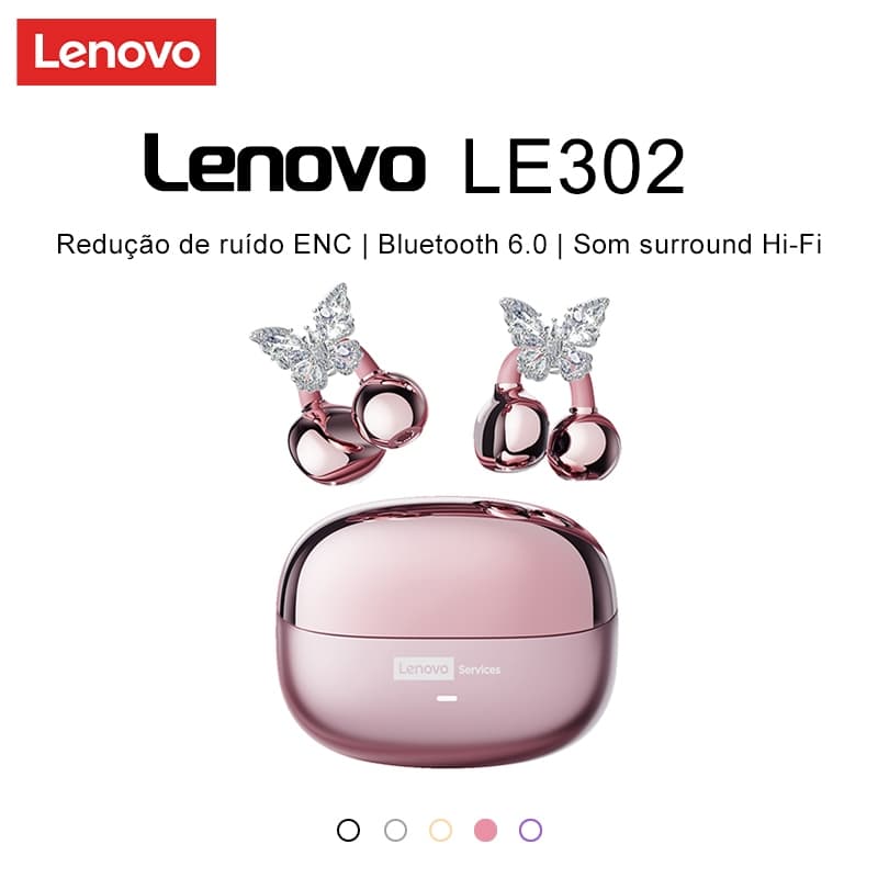 Fones de ouvido Lenovo LE302 Bluetooth 6.0 com som surround Hi-Fi à prova d'água