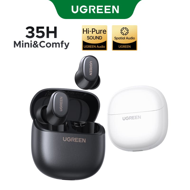 UGREEN Dots Bluetooth 6.0 TWS fones de ouvido com estojo branco e logotipo UGREEN