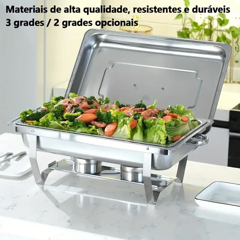 Rechaud Profissional Inox 12L com 1, 2 ou 3 Divisórias para Buffet Festas Eventos vivaloja_viva