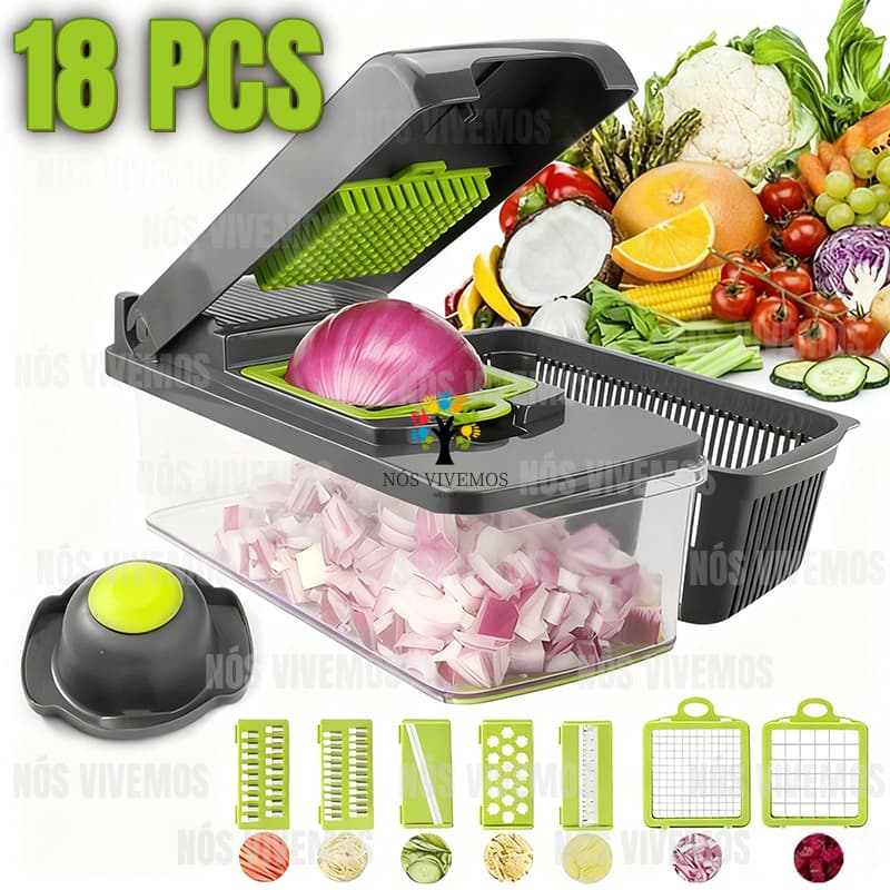 Fatiador multiuso 18 em 1 de aço inoxidável para legumes e frutas