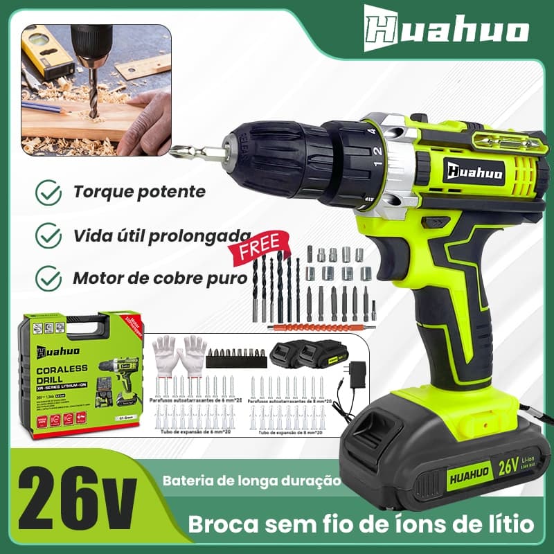 Parafusadeira Parafusadeira 26V 2 Baterias Parafusadeira A Bateria Furadeira  Gratuito Acessórios Para Ferramentas