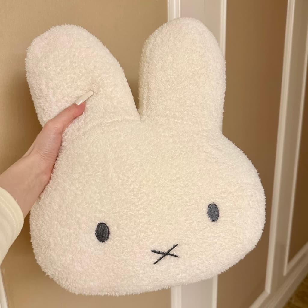 Almofada de pelúcia em forma de coelho Miffy branca, fofa e macia, para decoração de quarto
