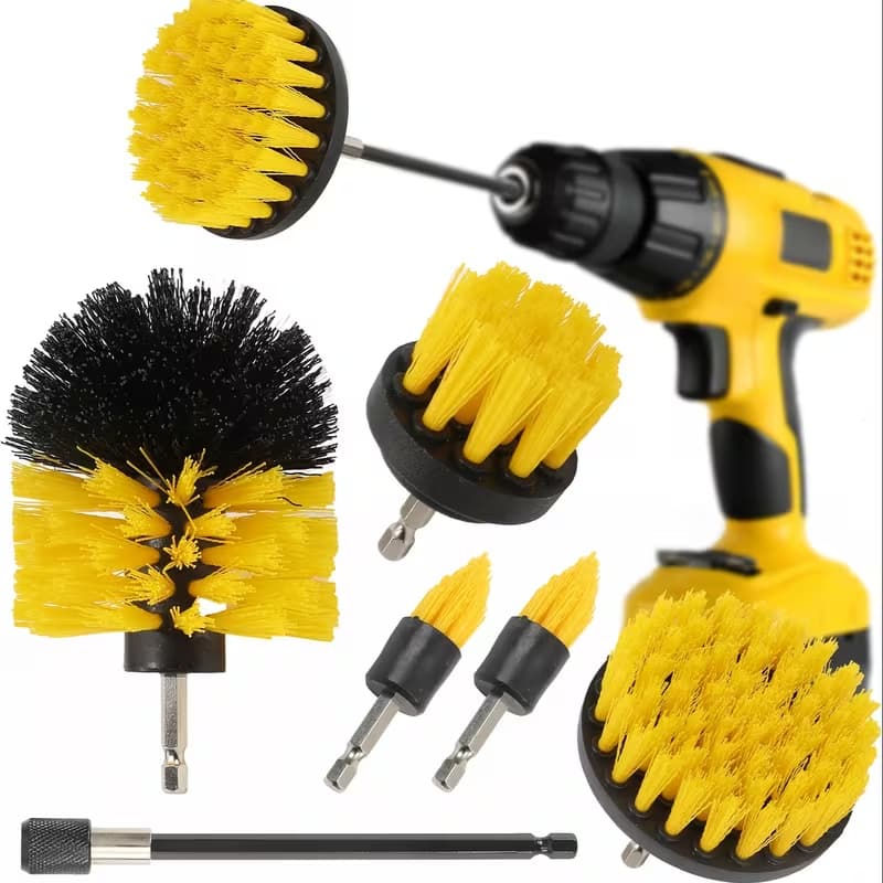 Kit 6 escovas de limpeza para parafusadeiras e furadeiras, cerdas amarelas e pretas