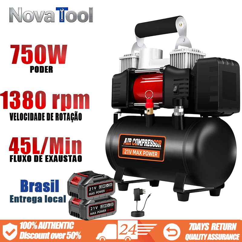 Compressor de ar Nova Tool 21V, 750W, 1380 rpm, 45L/min, bateria 21V