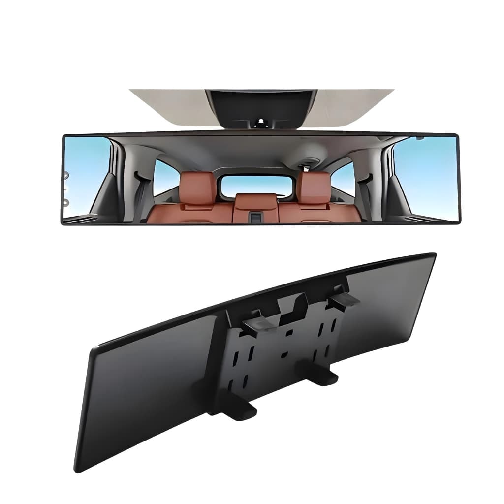 Espelho retrovisor panorâmico convexo universal de 300 mm - vista frontal e montagem