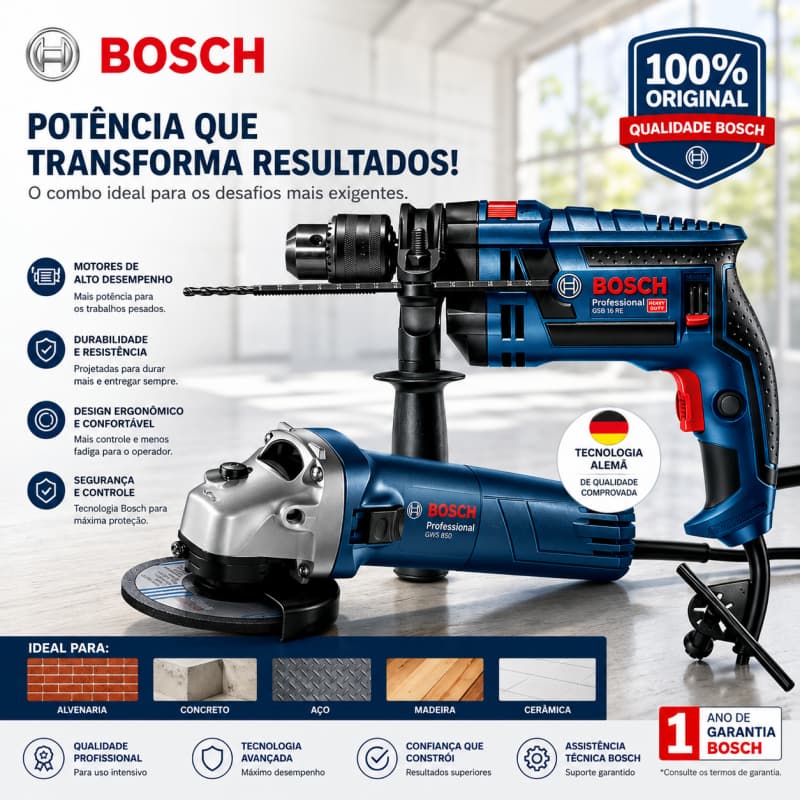 Furadeira e esmerilhadeira Bosch 110V e 220V, qualidade original, durabilidade e ergonomia