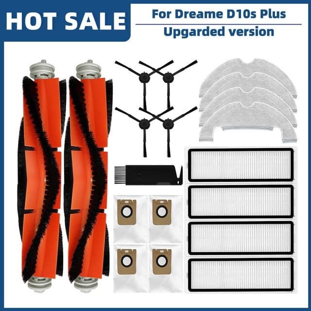 Kit de acessórios para aspirador Dreame D10s Plus com escovas laterais, centrais, filtros HEPA e sacos de pó
