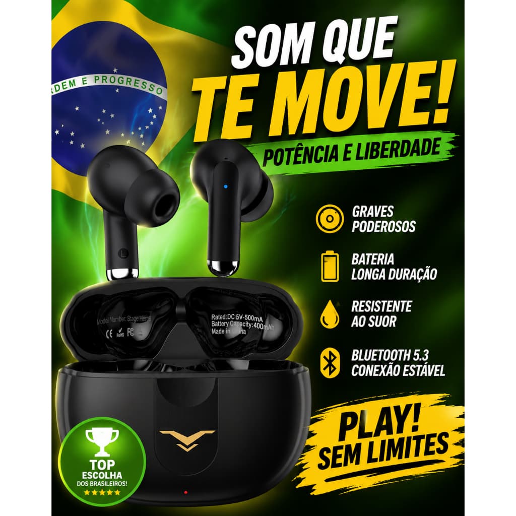 Fones de ouvido TWS com cancelamento ativo de ruído, graves poderosos, bateria longa duração, resistência à suor, Bluetooth 5.3.