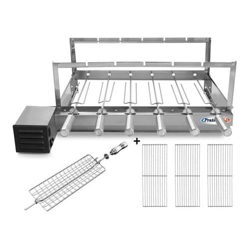 Kit Churrasqueira Gira Grill 6 Espetos Inox Giratória Reforçada com 1 Espeto Grelha e 3 Grelhas Auxiliares