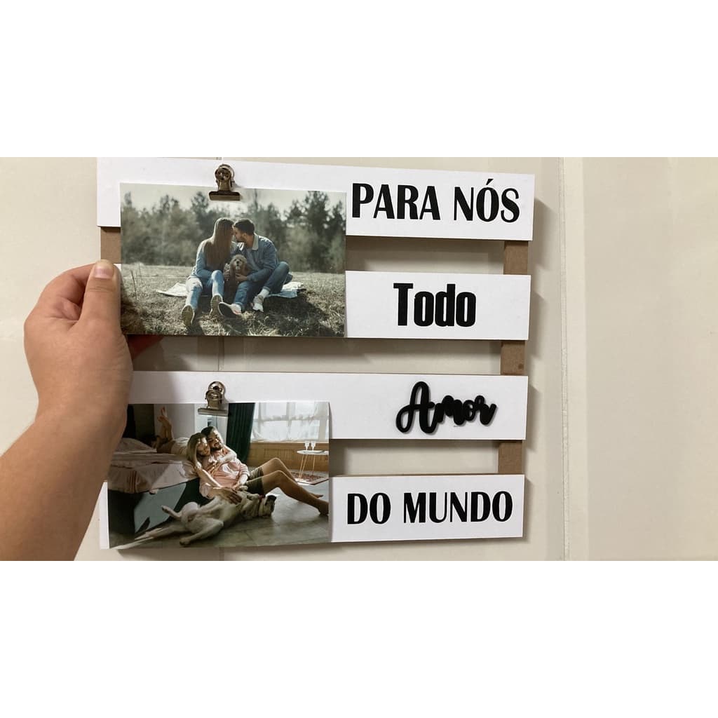 Porta Retrato/Mural Duplo com Moldura de Madeira com Clip de Metal