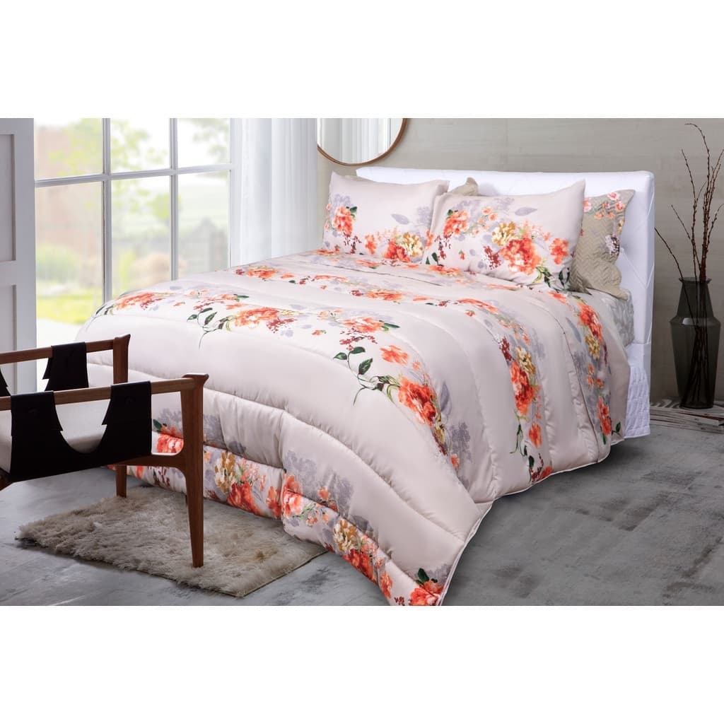 Edredom Casal Floral Rosa e Branco Paco Milano Sultan