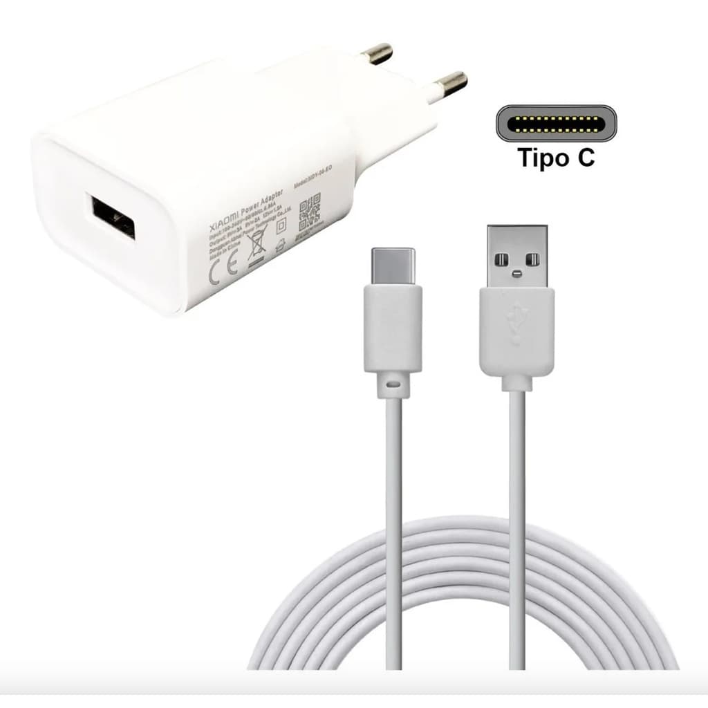 Fonte Xiaomi Turbo Original com cabo USB-C e cabo USB-A brancos