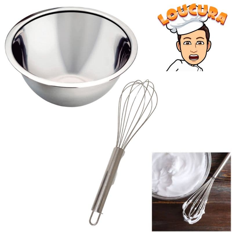 Kit Bowl Inox Fouet Batedor Clara Inox com tigela e fouet em aço inoxidável