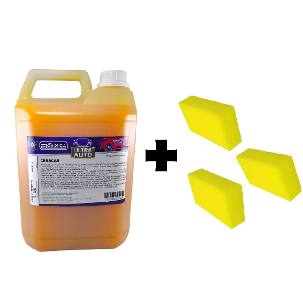 Shampoo automotivo com cera de carnaúba 5 litros com esponjas amarelas