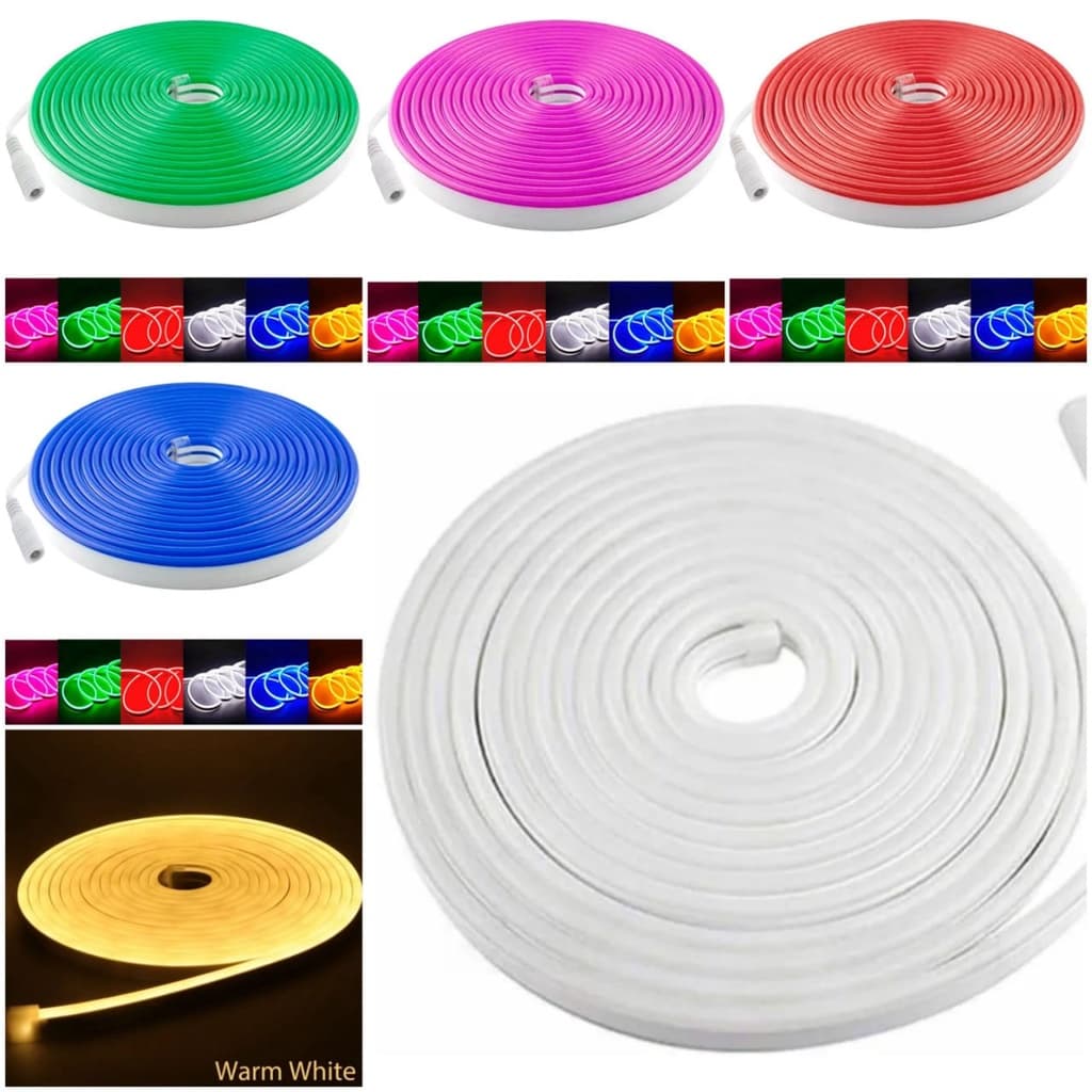 Fitas LED neon de silicone multicoloridas, enroladas, fundo branco