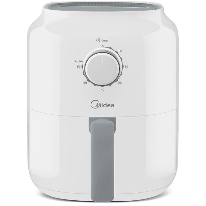 Fritadeira sem óleo Midea 3L 1325W com temporizador, branco e cinza, fundo branco