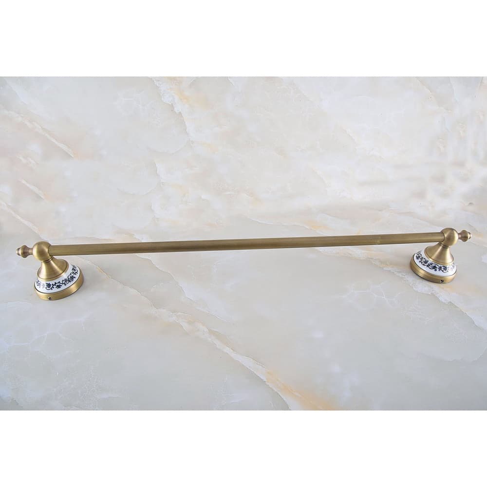 Suporte de parede de latão antigo para banheiro com acabamento dourado e detalhes em azul